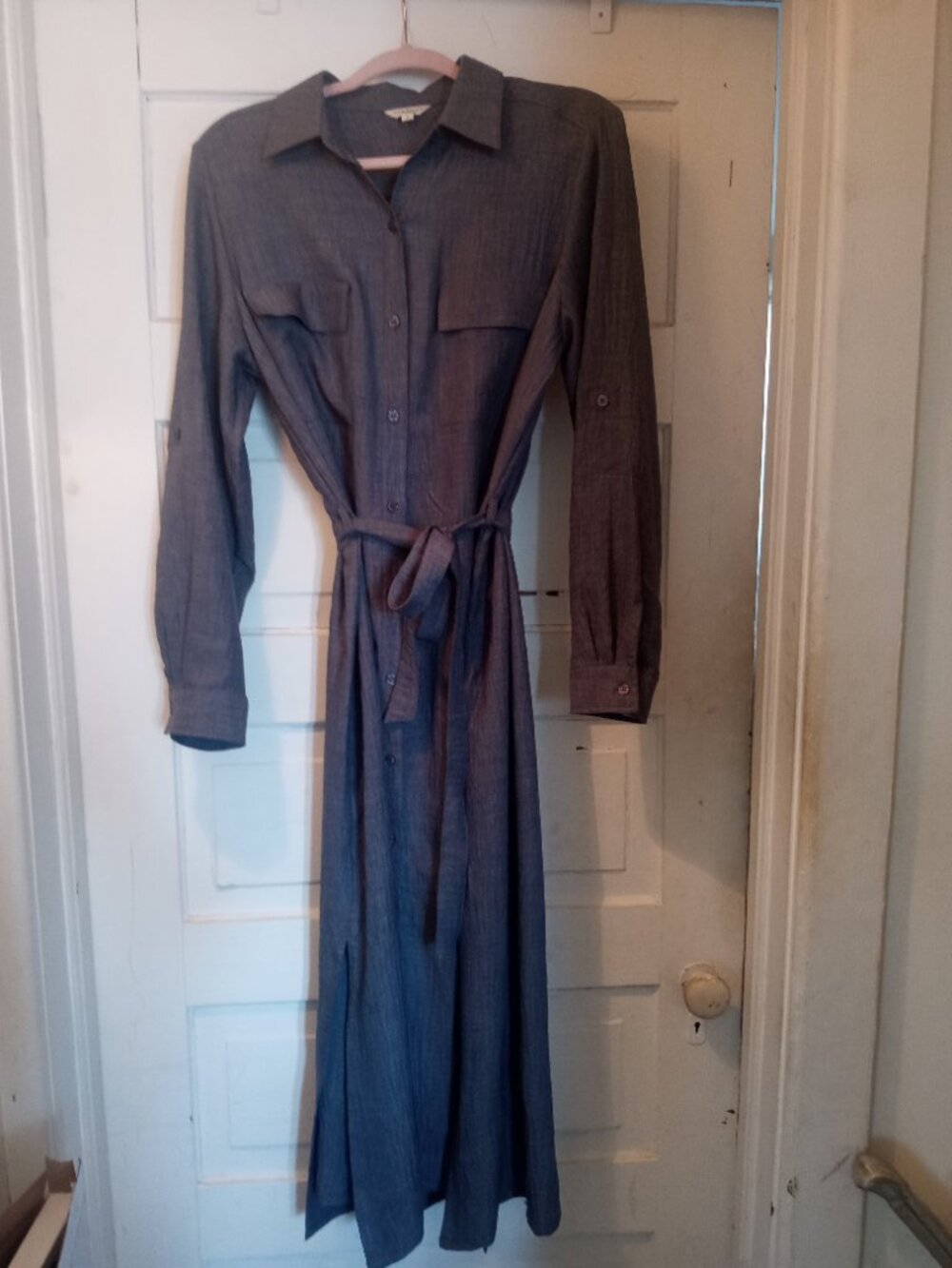 Max Studio London Blue Shirt Dress with Tie Belt Size M